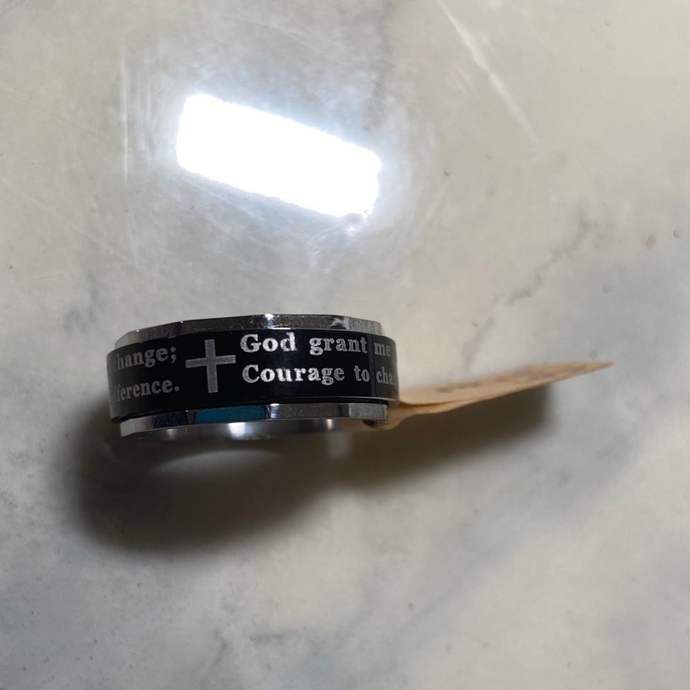Serenity Prayer Size 9 Spinner Ring in Polished Stainless Steel